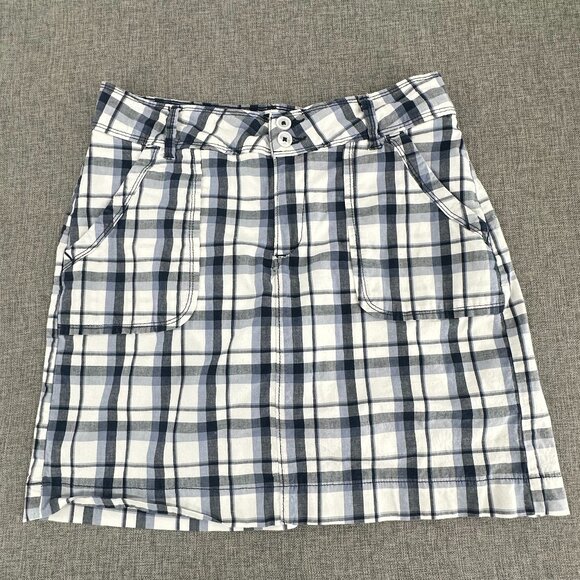 Lee Natural Fit 1889 Plaid Skirt Shorts Attached Under 6 Medium Blue White Pocke - Picture 1 of 16